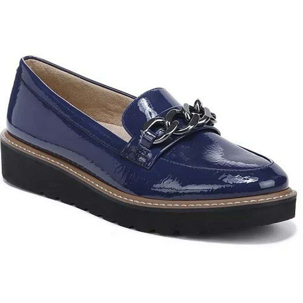 NATURALIZER Emmal Lug Sole Chain Faux Patent Leather Loafers Size 9 Haven Blue